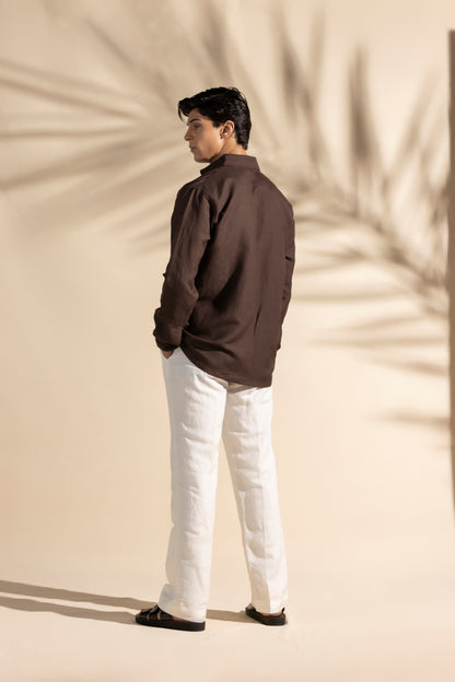 BROWN LINEN SHIRT (BLENDED LINEN)