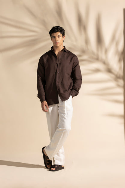 BROWN LINEN SHIRT (BLENDED LINEN)