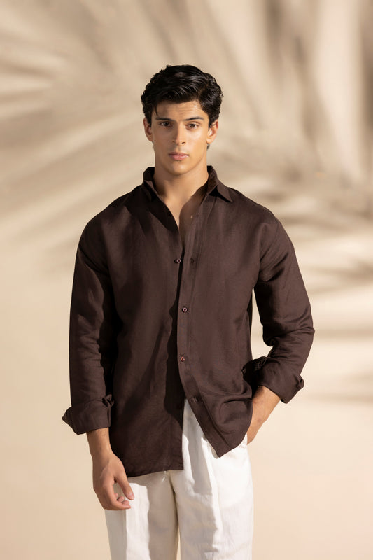 BROWN LINEN SHIRT (BLENDED LINEN)
