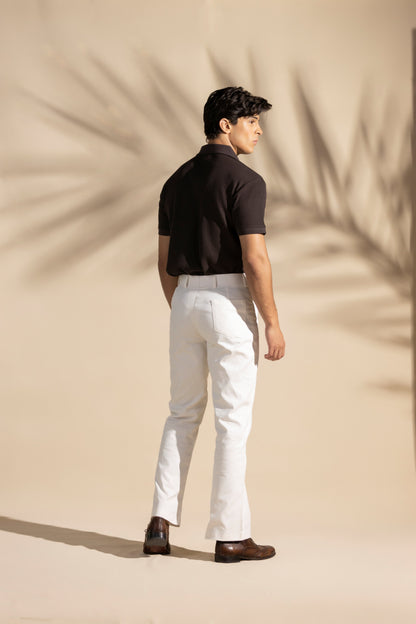 Brown Waffle Knitted Polo Shirt - Brown Johnny Collar Style