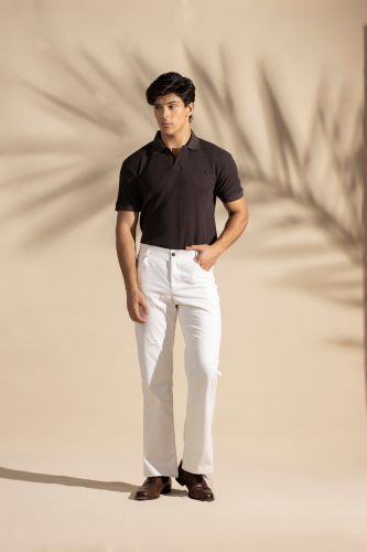Brown Waffle Knitted Polo Shirt - Brown Johnny Collar Style