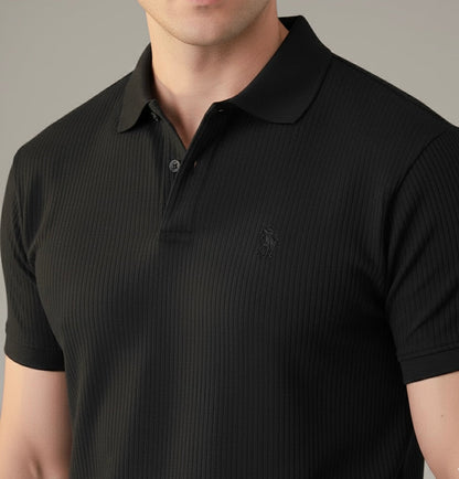 Black Waffle Knitted POLO Shirt