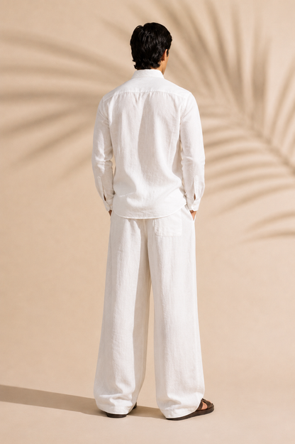 DRAWSTRING PLEATED LINEN TROUSER ( BROWN / WHITE / CREAM)