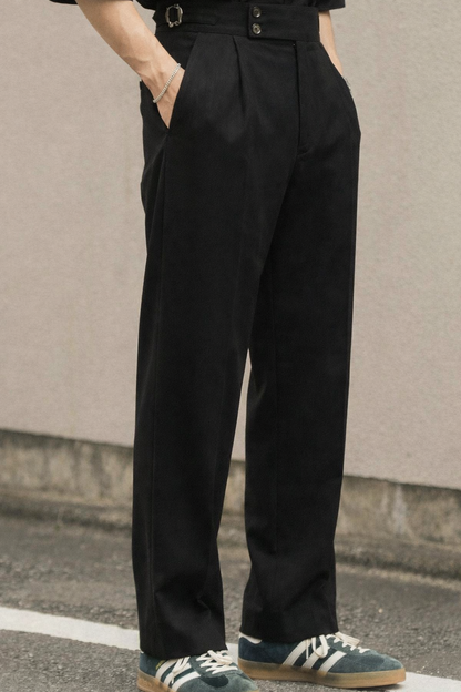 SIDE TAB SINGLE PLEATED TROUSER ( BLACK/OFF-WHITE)