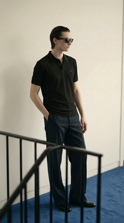 Black Waffle Knitted POLO Shirt