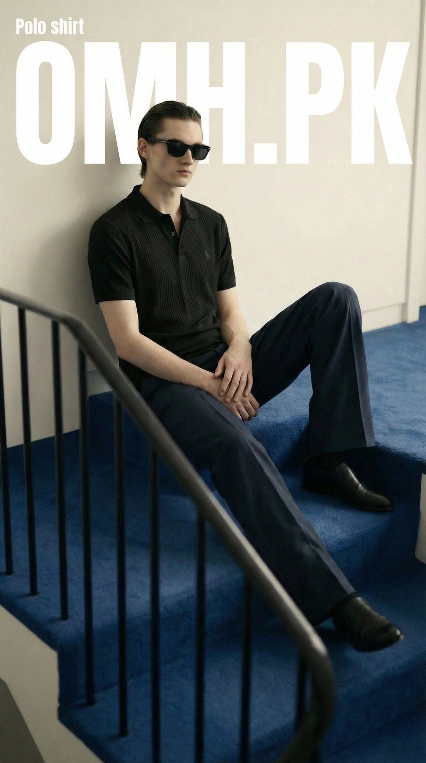 Black Waffle Knitted POLO Shirt