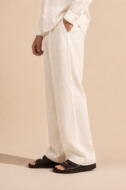 DRAWSTRING PLEATED LINEN TROUSER ( BROWN / WHITE / CREAM)