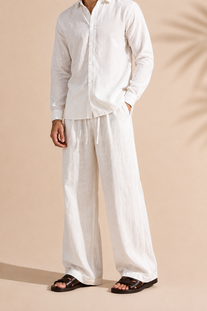 DRAWSTRING PLEATED LINEN TROUSER ( BROWN / WHITE / CREAM)