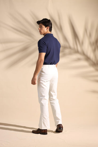 Navy Blue Waffle Knit Polo Shirt with Johnny Collar