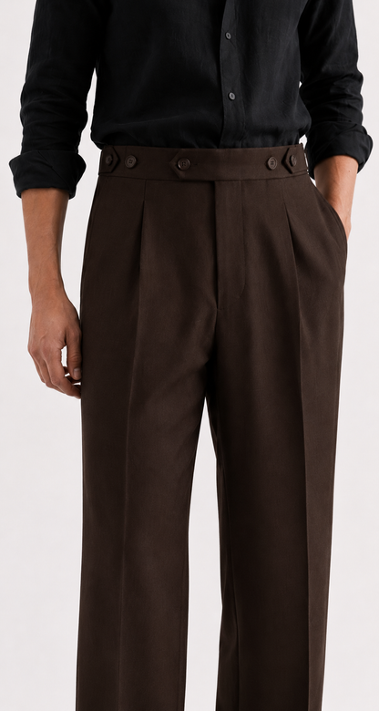 ADJUSTABLE PLEATED TROUSERS (BLACK / BROWN / OFF-WHITE)