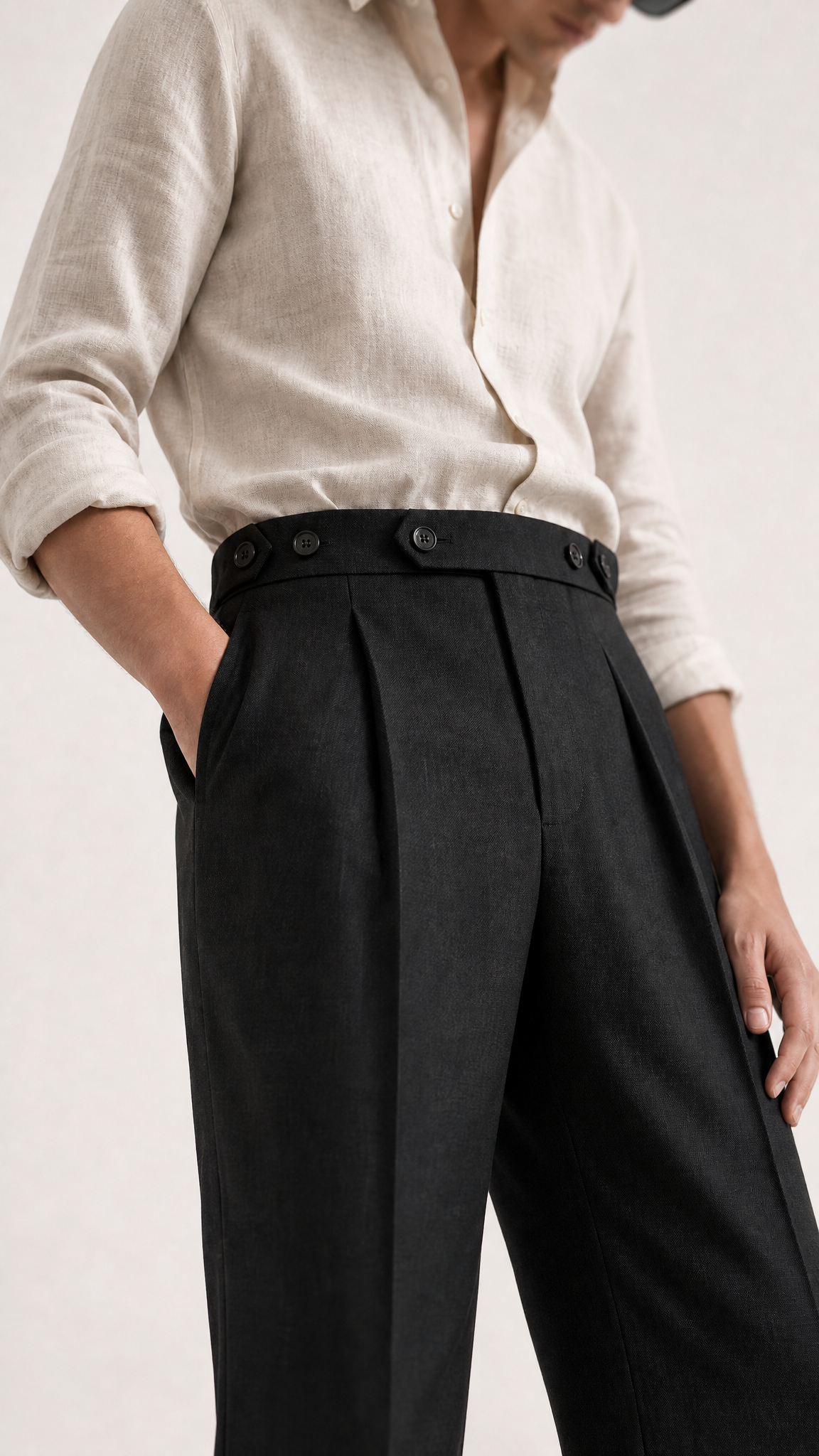 ADJUSTABLE PLEATED TROUSERS (BLACK / BROWN / OFF-WHITE)