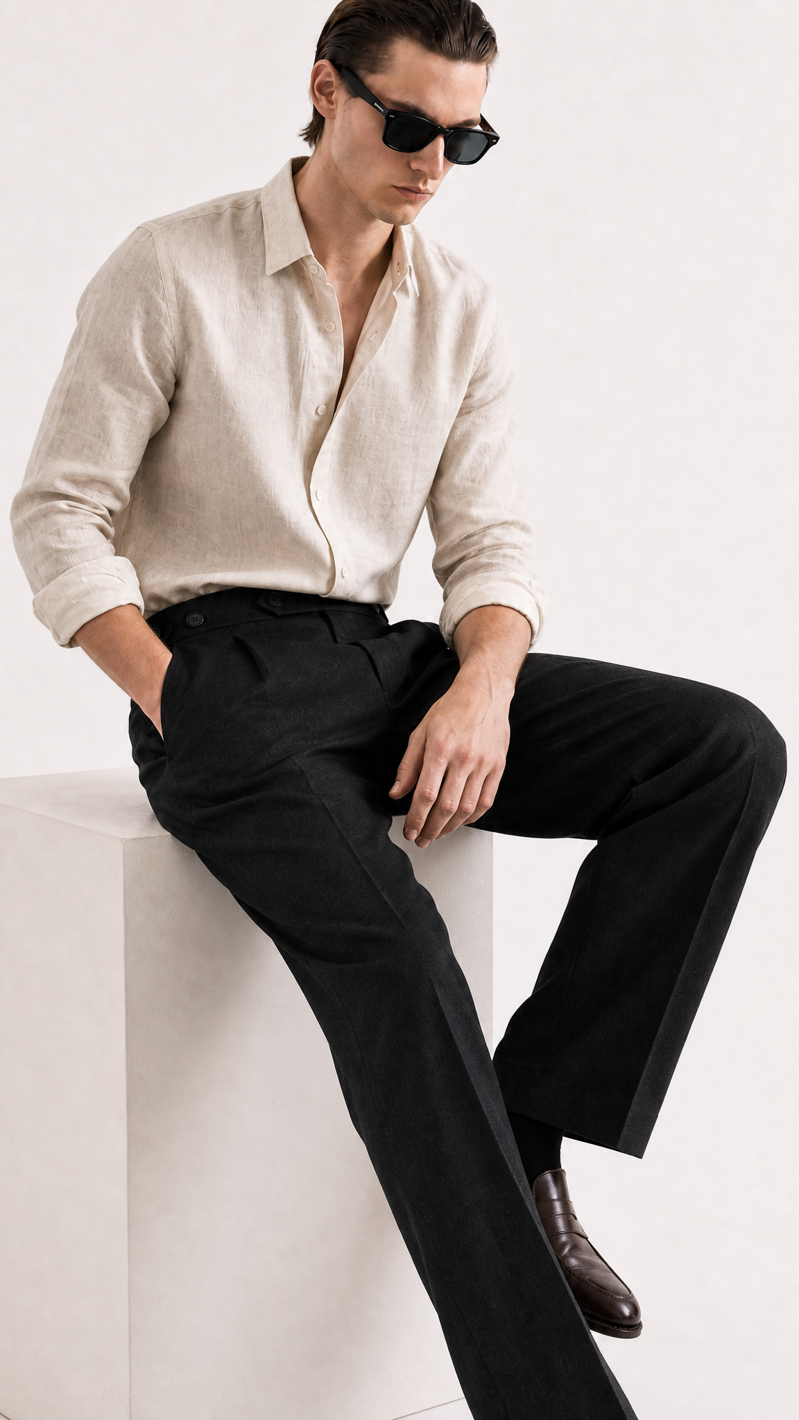 ADJUSTABLE PLEATED TROUSERS (BLACK / BROWN / OFF-WHITE)