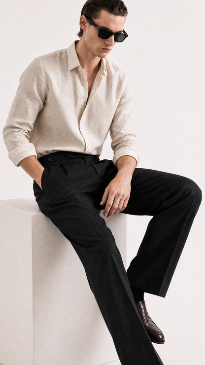 ADJUSTABLE PLEATED TROUSERS (BLACK / BROWN / OFF-WHITE)