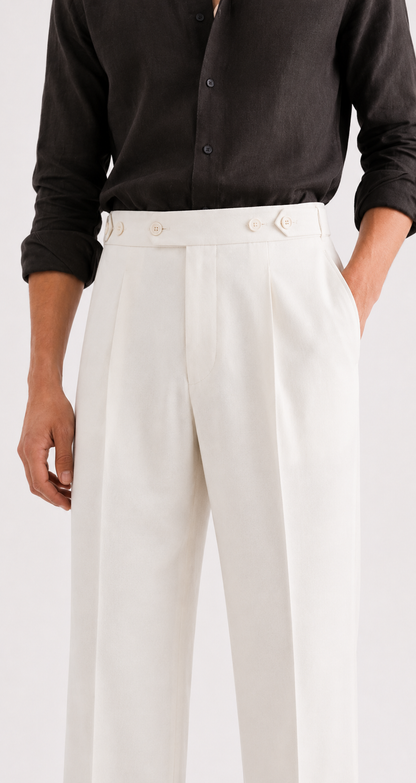 ADJUSTABLE PLEATED TROUSERS (BLACK / BROWN / OFF-WHITE)