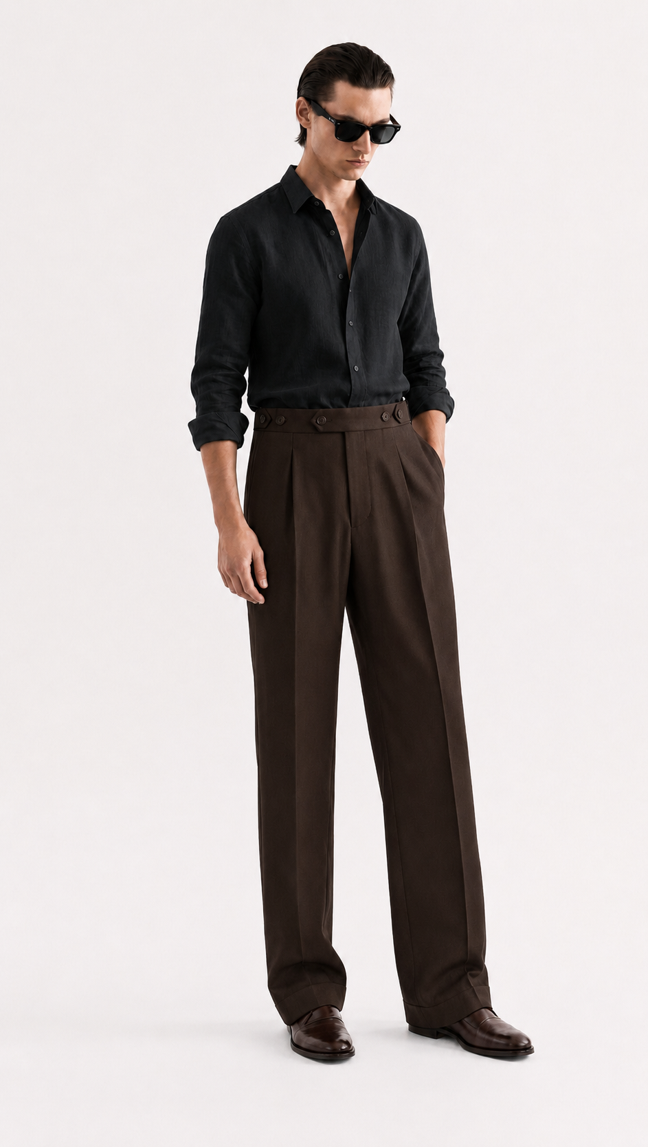 ADJUSTABLE PLEATED TROUSERS (BLACK / BROWN / OFF-WHITE)