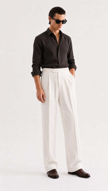 ADJUSTABLE PLEATED TROUSERS (BLACK / BROWN / OFF-WHITE)